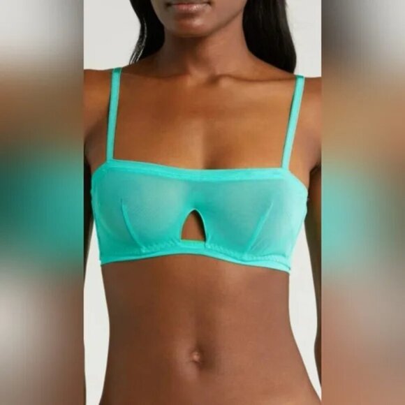 NWT $78 HAH Wired Sheer Mesh Unlined Bra Teal Blue Green Fairy Sz 30-38B - Picture 4 of 7